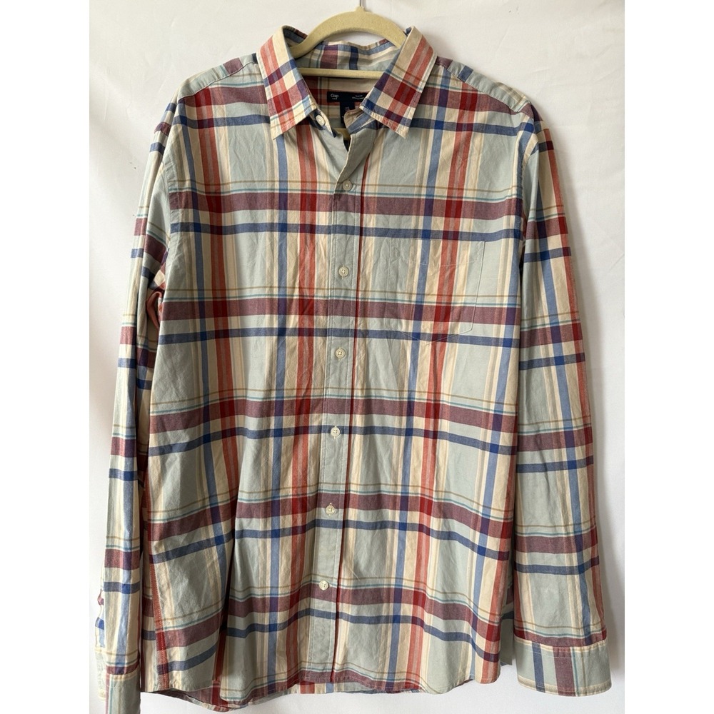 Gap Men's Cotton Plaid Shirt Long Sleeve Plaid EUC Sz Large Slim Fit